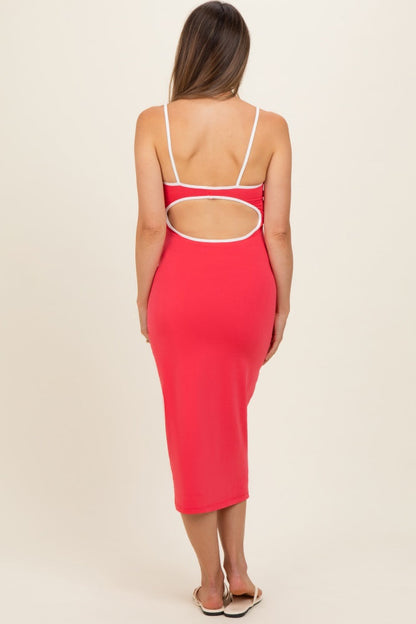 Tomato Cutout Fitted Maternity Midi Dress
