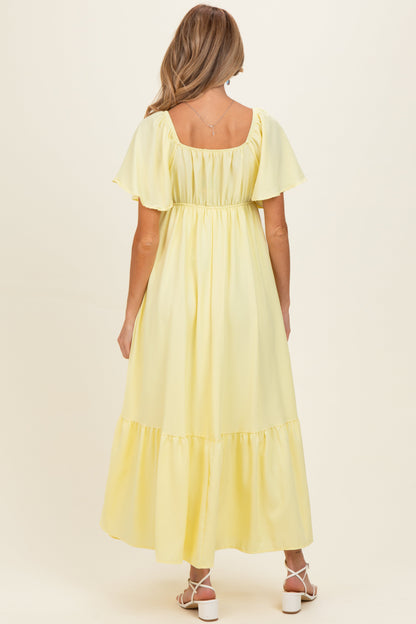 Yellow Flutter Sleeve Ruffle Hem Maternity Maxi Dress