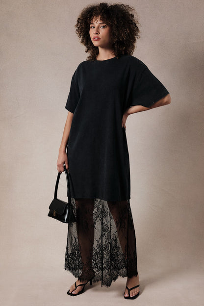 Black Lace Bottom Maternity T-Shirt Dress