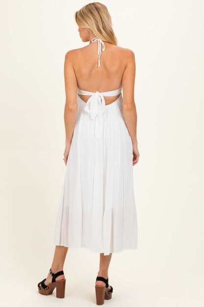 White Halter Cutout Maternity Midi Dress
