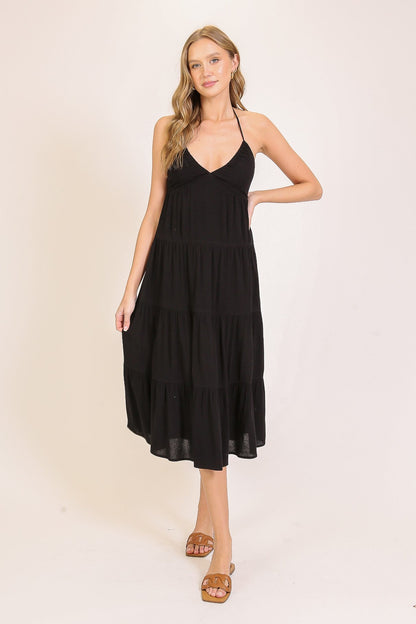 Black Halter Cutout Maternity Midi Dress