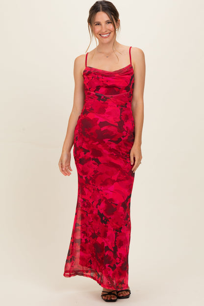Red Printed Crisscross Back Maternity Maxi Dress