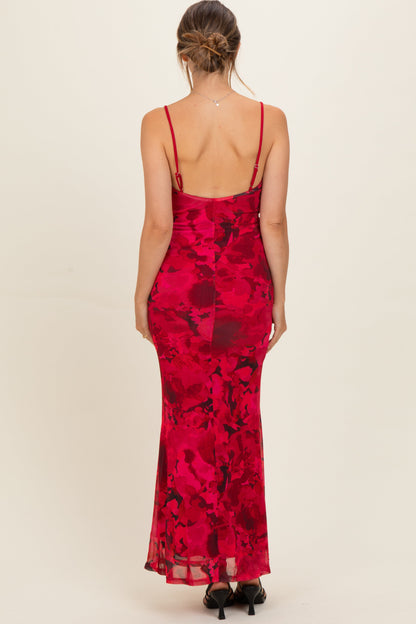 Red Printed Crisscross Back Maternity Maxi Dress
