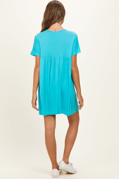 Teal V-Neck Basic Maternity Dress
