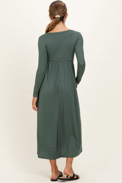 Olive Ribbed Knit Long Sleeve Maternity Maxi Dress