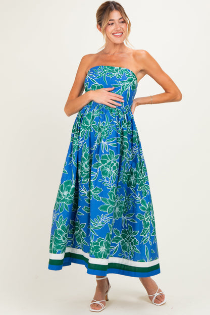Royal Floral Strapless Maternity Midi Dress