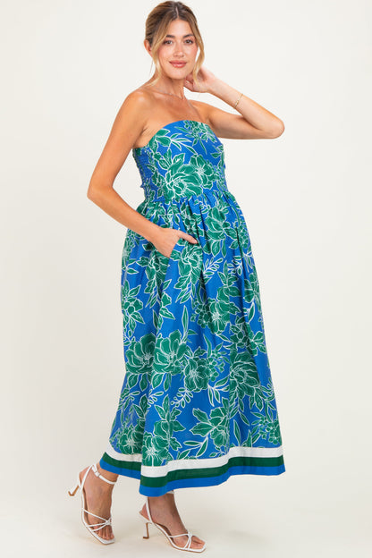 Royal Floral Strapless Maternity Midi Dress