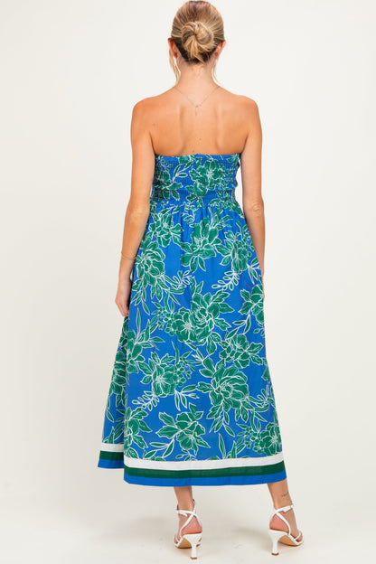 Royal Floral Strapless Maternity Midi Dress