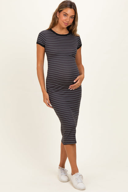 Nightshade Striped Solid Trim Maternity Midi Dress
