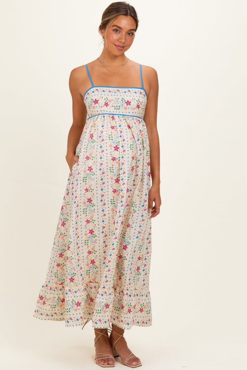Creme Floral Sleeveless Maternity Maxi Dress