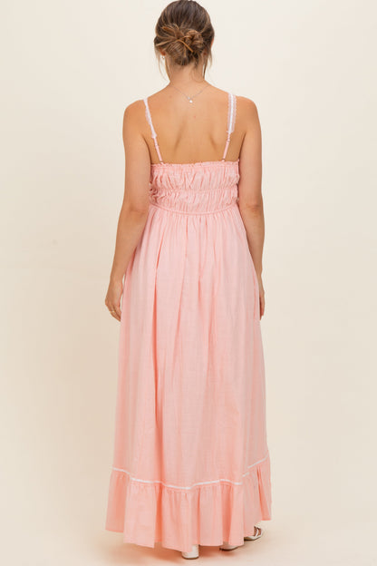 Soft Pink Lace Ribbon Detail Maternity Maxi Dress