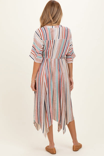 White Multi Printed Deep V-Neck Maternity Maxi Dress