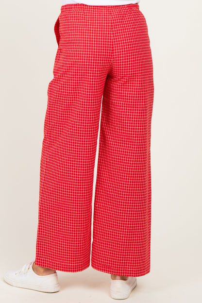 Red Plaid Drawstring Maternity Lounge Pants