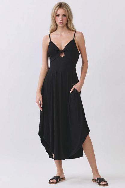 Black Solid V-Neck Cami Maternity Dress