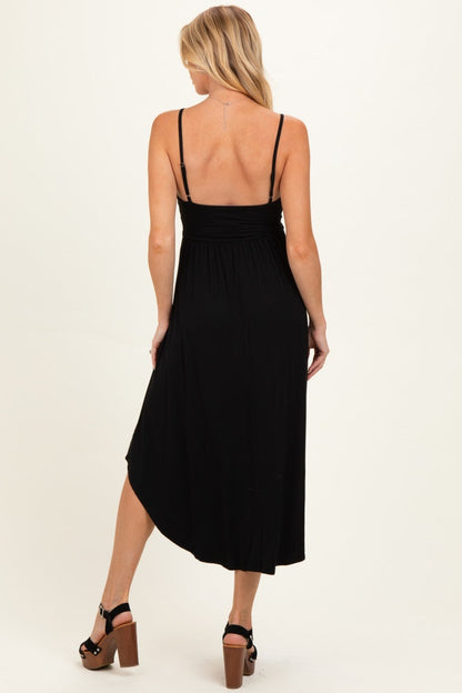 Black Solid V-Neck Cami Maternity Dress
