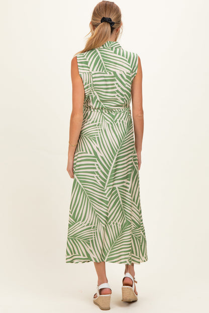 Sage Printed Sleeveless Maternity Maxi Shirt Dress