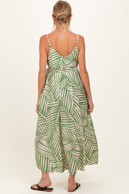 Sage Printed Waist Tie Maternity Maxi Dress
