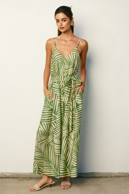 Sage Printed Waist Tie Maternity Maxi Dress