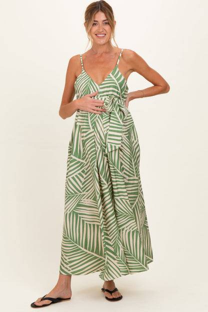 Sage Printed Waist Tie Maternity Maxi Dress