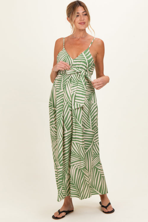 Sage Printed Waist Tie Maternity Maxi Dress