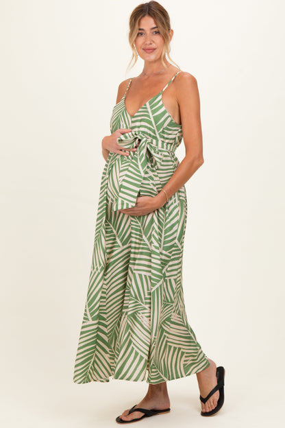 Sage Printed Waist Tie Maternity Maxi Dress