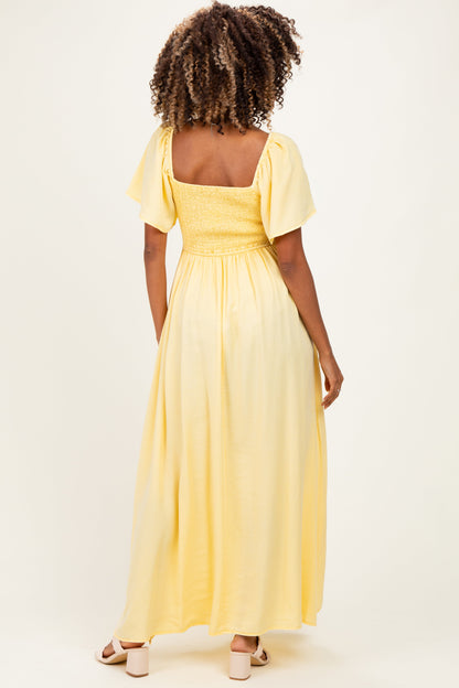 Yellow Chambray Smocked Maternity Maxi Dress