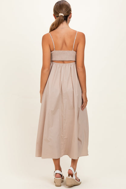 Beige Floral Embroidered Back Cut Out Maternity Maxi Dress