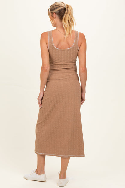 Tan Cable Knit Sleeveless Maternity Midi Dress