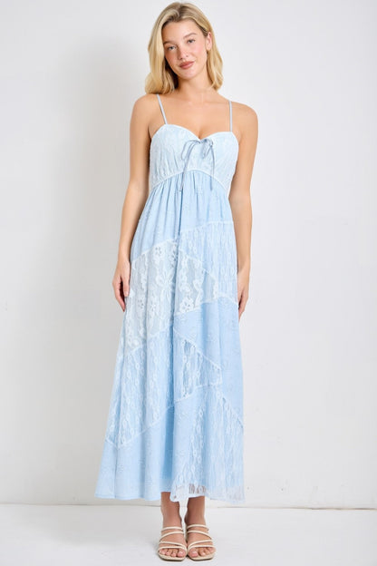 Light Blue Mixed Lace Sleeveless Maternity Midi Dress