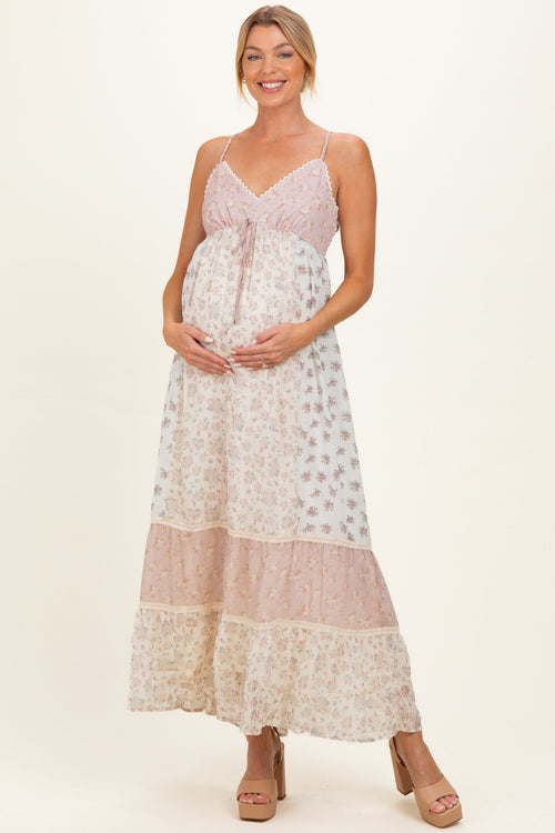 Vintage Pink Mixed Floral Maternity Maxi Dress