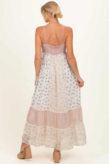 Vintage Pink Mixed Floral Maternity Maxi Dress