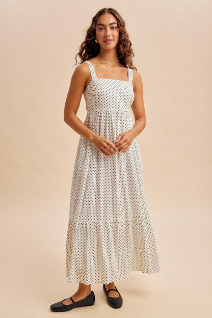 White Polka Dot Back Bow Maternity Maxi Dress