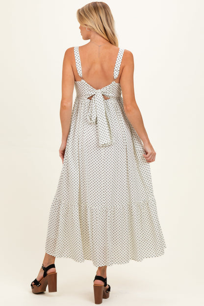 White Polka Dot Back Bow Maternity Maxi Dress
