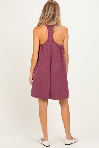 Burgundy Ribbed Sleeveless Open Back Maternity Midi Dress