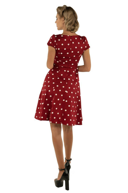 Claudia Fifties Style Polka Dot Dress In Burgundy-White