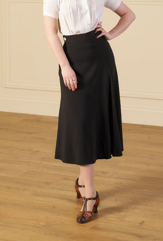 1930s Swirl Skirt - Black Crepe