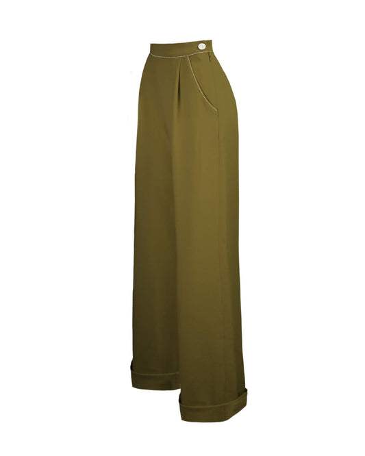 1940s Hepburn Pleated Trousers - Khaki