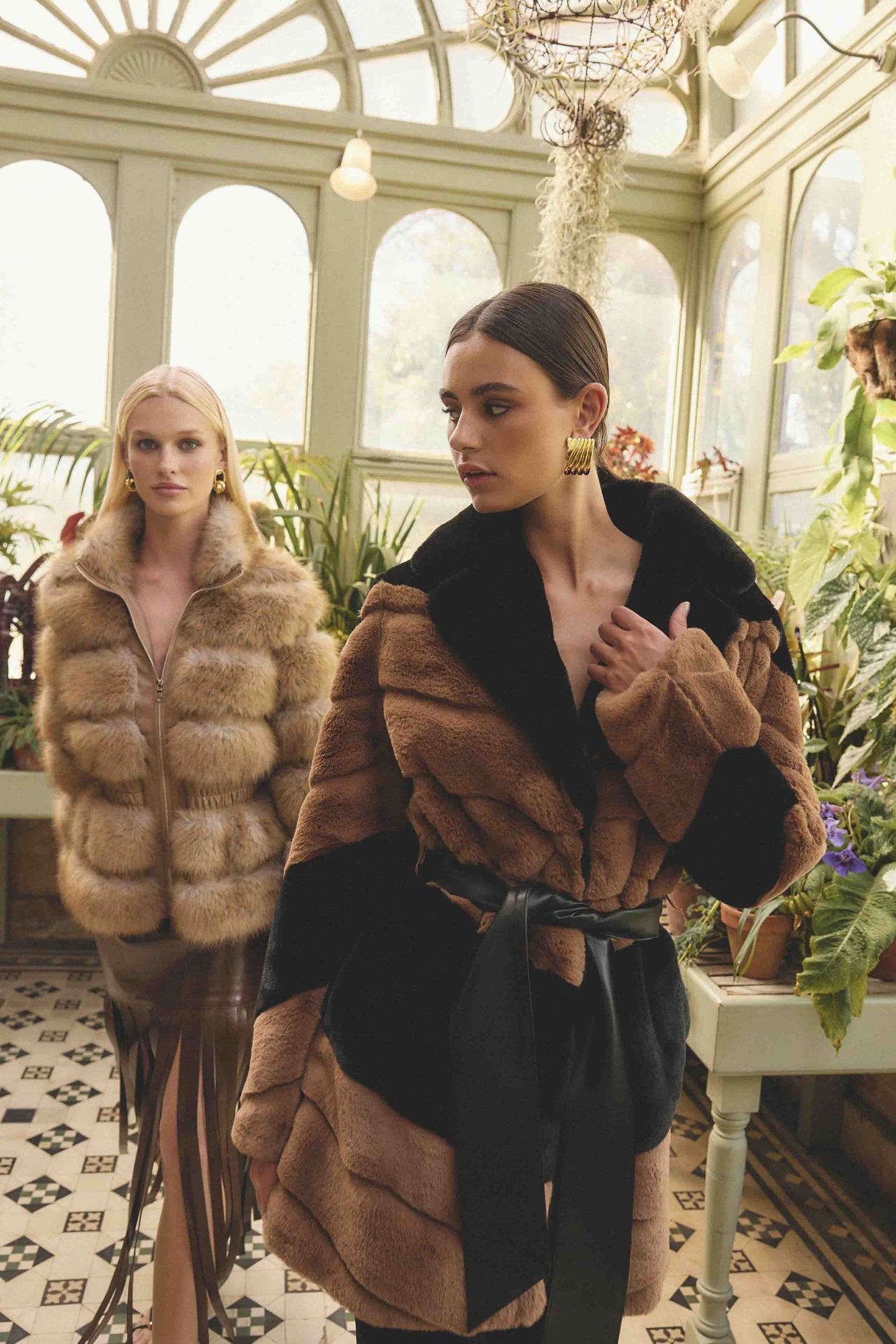 Felicia Faux Fur Coat in Black & Brown