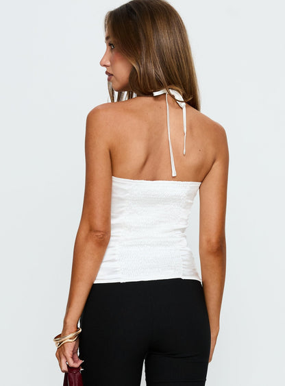 Odion Satin Tie Neck Top Ivory