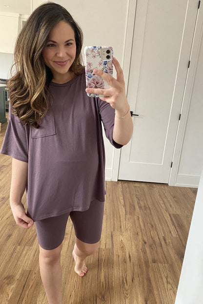 Purple Biker Short Maternity Sleep Set