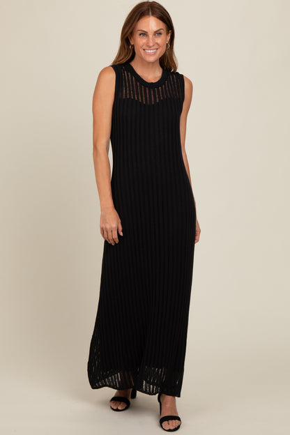 Black Sheer Knit Layered Maternity Maxi Dress