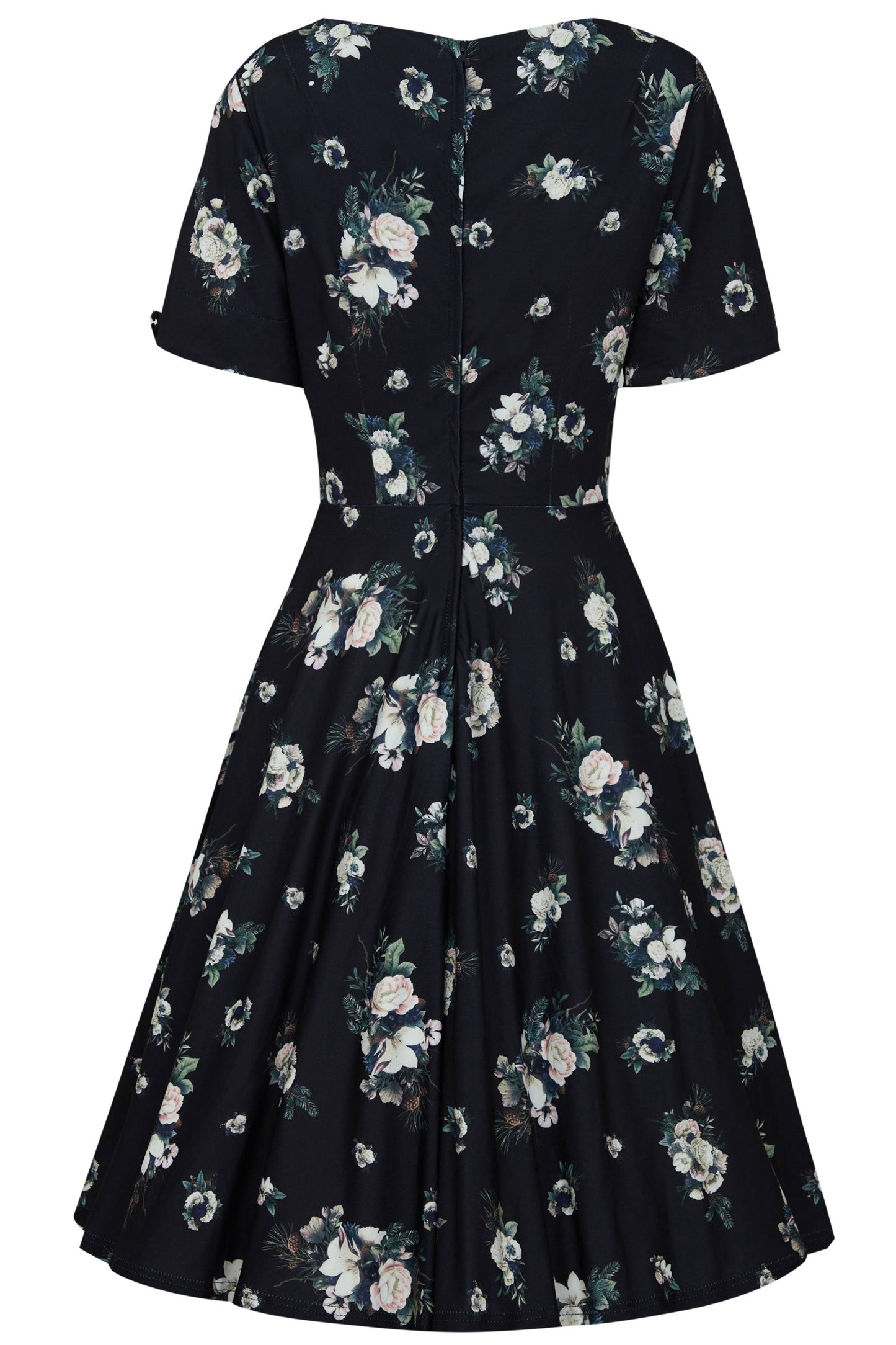 Brenda Black Floral Flared Dress