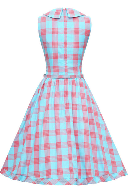 Maverick Retro Blue & Pink Check Shirt Dress