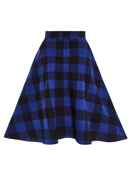 Joyce Flared Check Skirt in Blue/Black