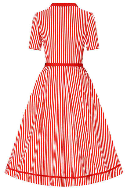 Mabel Striped Midi Shirt Dress In Red