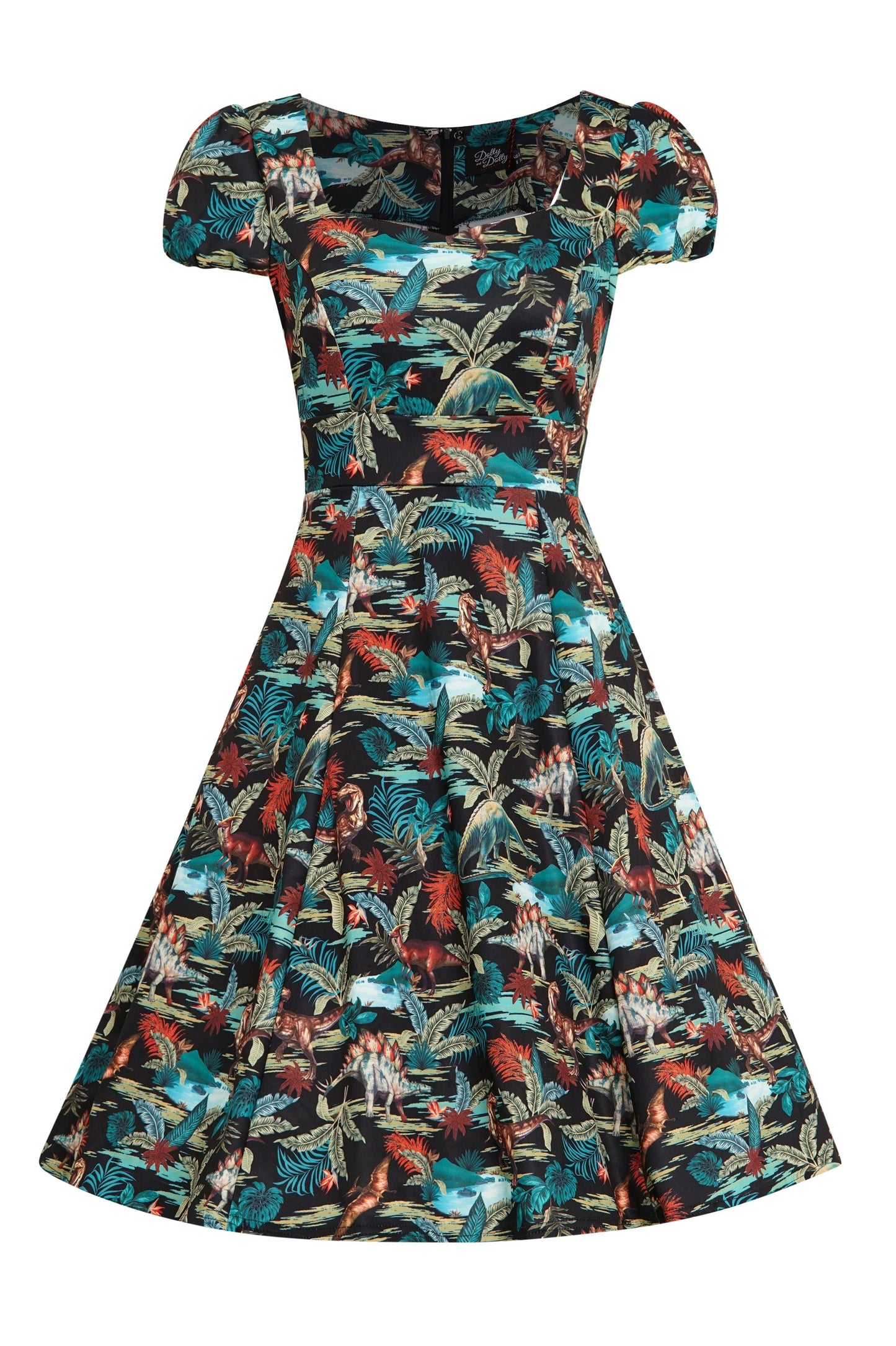Claudia Black Jurassic Dinosaur Print Sleeved Swing Dress