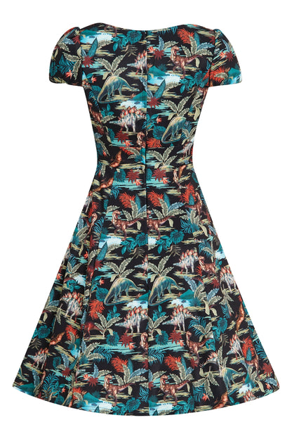 Claudia Black Jurassic Dinosaur Print Sleeved Swing Dress