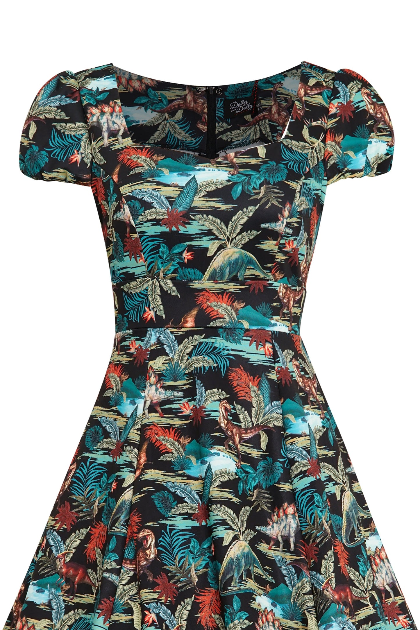 Claudia Black Jurassic Dinosaur Print Sleeved Swing Dress