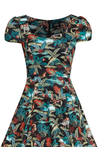 Claudia Black Jurassic Dinosaur Print Sleeved Swing Dress