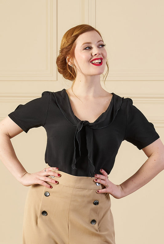 1930s Shawl Blouse - Ebony Black